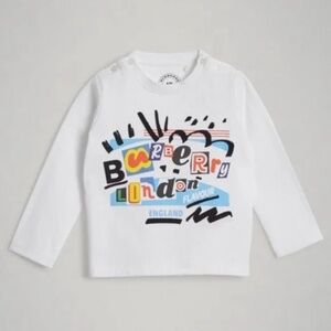 100% Authentic Burberry Children White Long-Sleeve Graphic Tee 18M